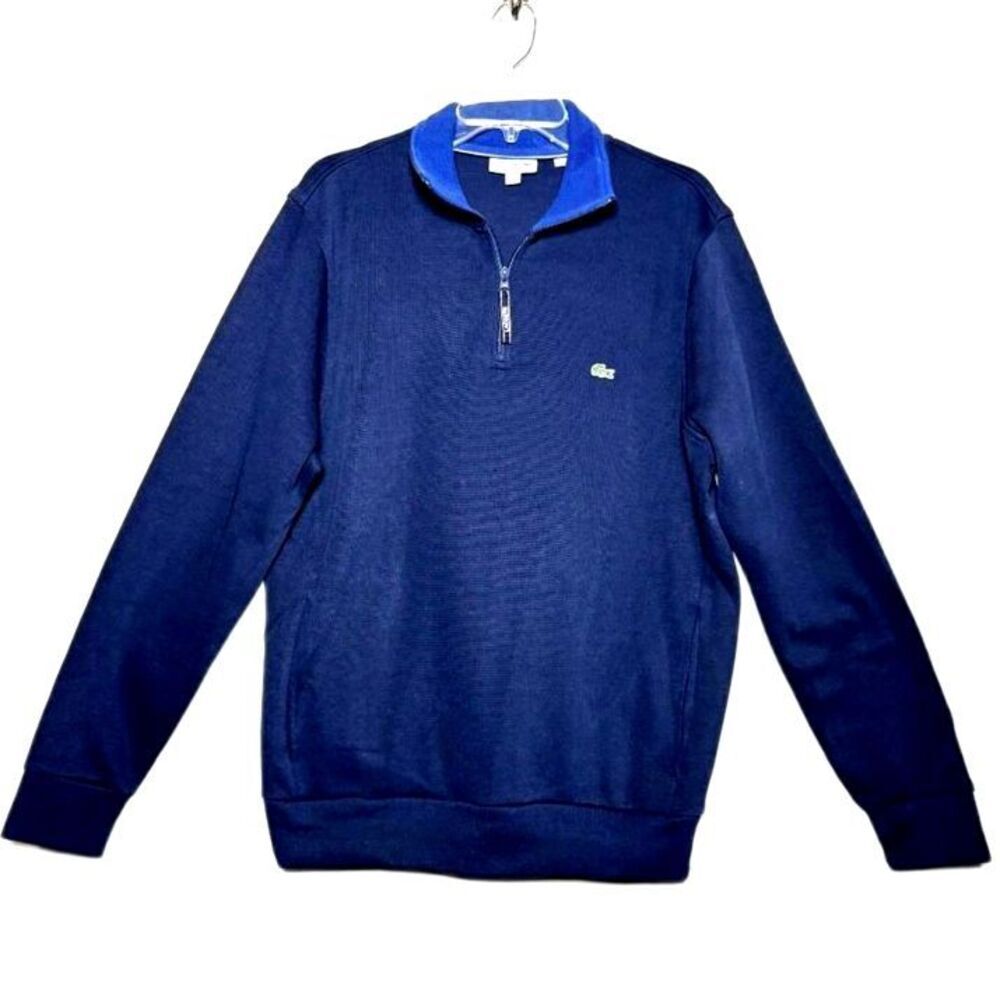 Lacoste Mens Half Zip Long Sleeve Sweatshirt XL Navy Blue Cotton W pockets